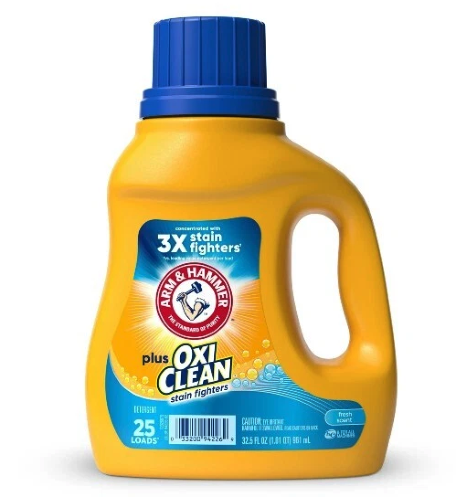 ARM & HAMMER Plus OxiClean Stain Fighter Liquid Laundry Detergent  Fresh Scent  32.5 Fl Oz  25 Loads