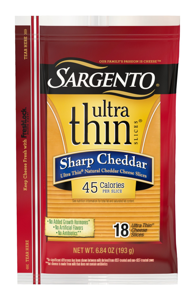 Sargento Ultra Thin Natural Cheddar Cheese Slices, Sharp Cheddar, 18 Slices 6.84oz