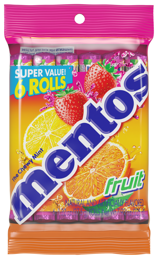 Mentos  Chewy Mint Fruit Candy Roll 6-Pack 