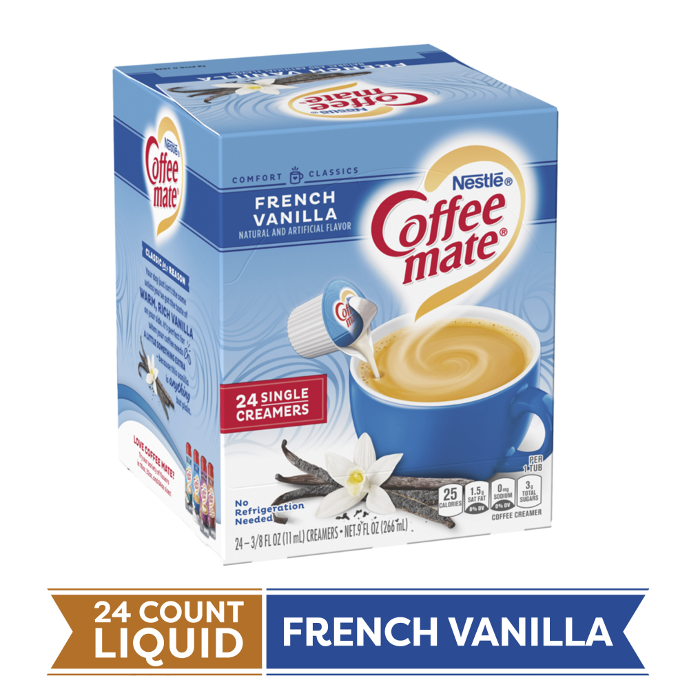 Coffee Mate, Liquid Coffee Creamer, French Vanilla, 24 Single Creamers 