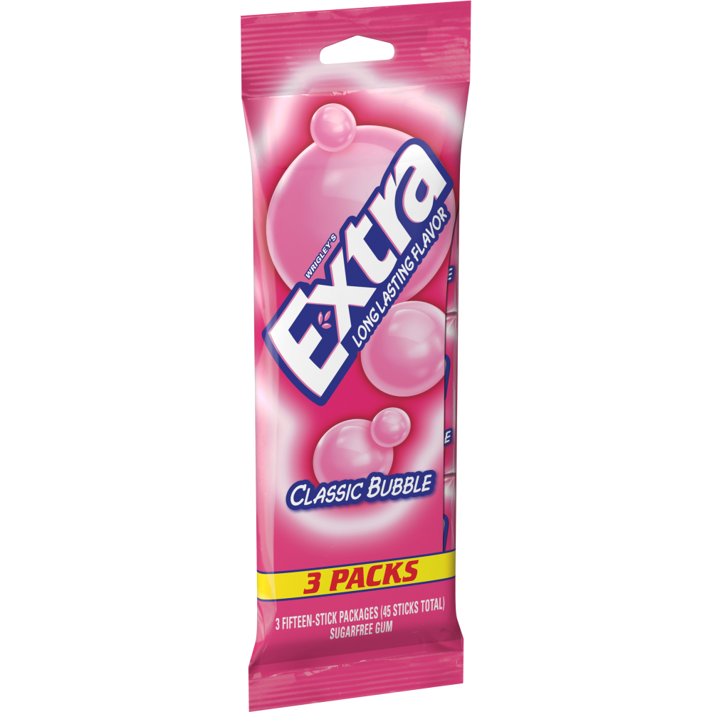 Extra Classic Bubble Sugar-Free Gum Multipack 3-15 Count Package 