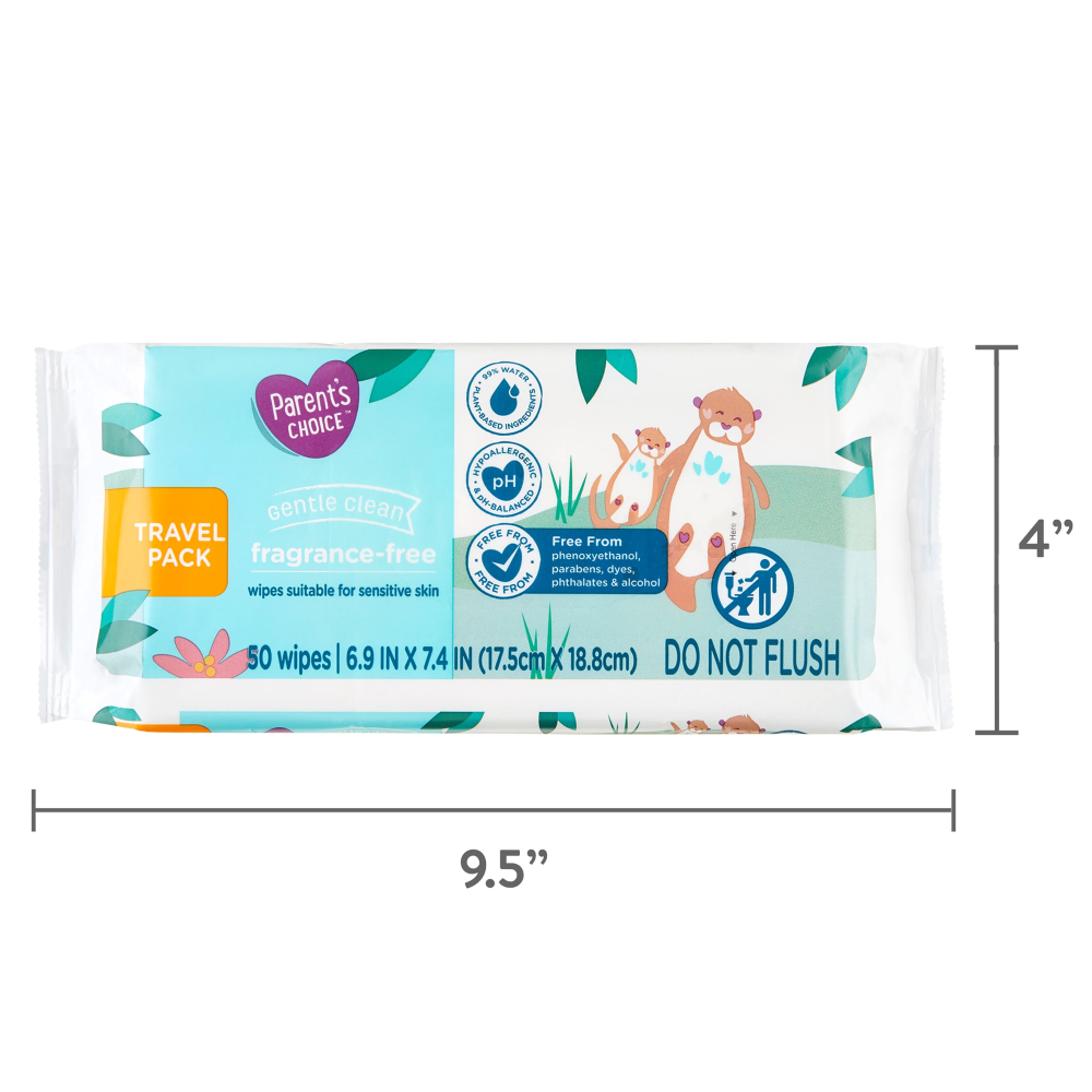 Parent's Choice Fragrance Free Baby Wipes Travel-Pack, 50 Count
