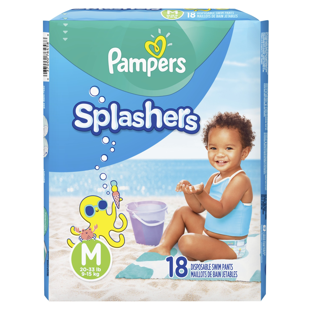 Pampers Splashers Disposable Swim Pants Size 4 Medium 18Count (20-33 LBS)