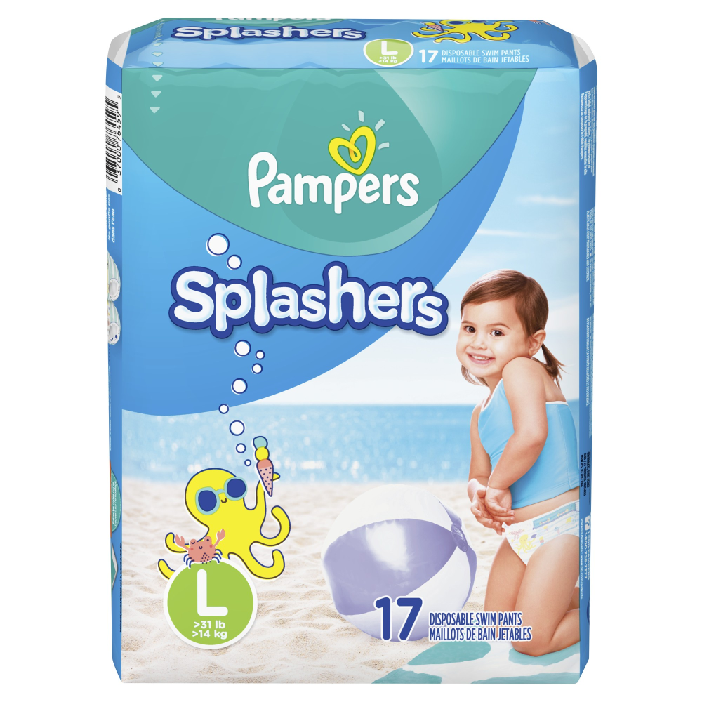 Pampers Splashers Disposable Swim Pants Size 5 (31+ LBS) Large, 17 Ct