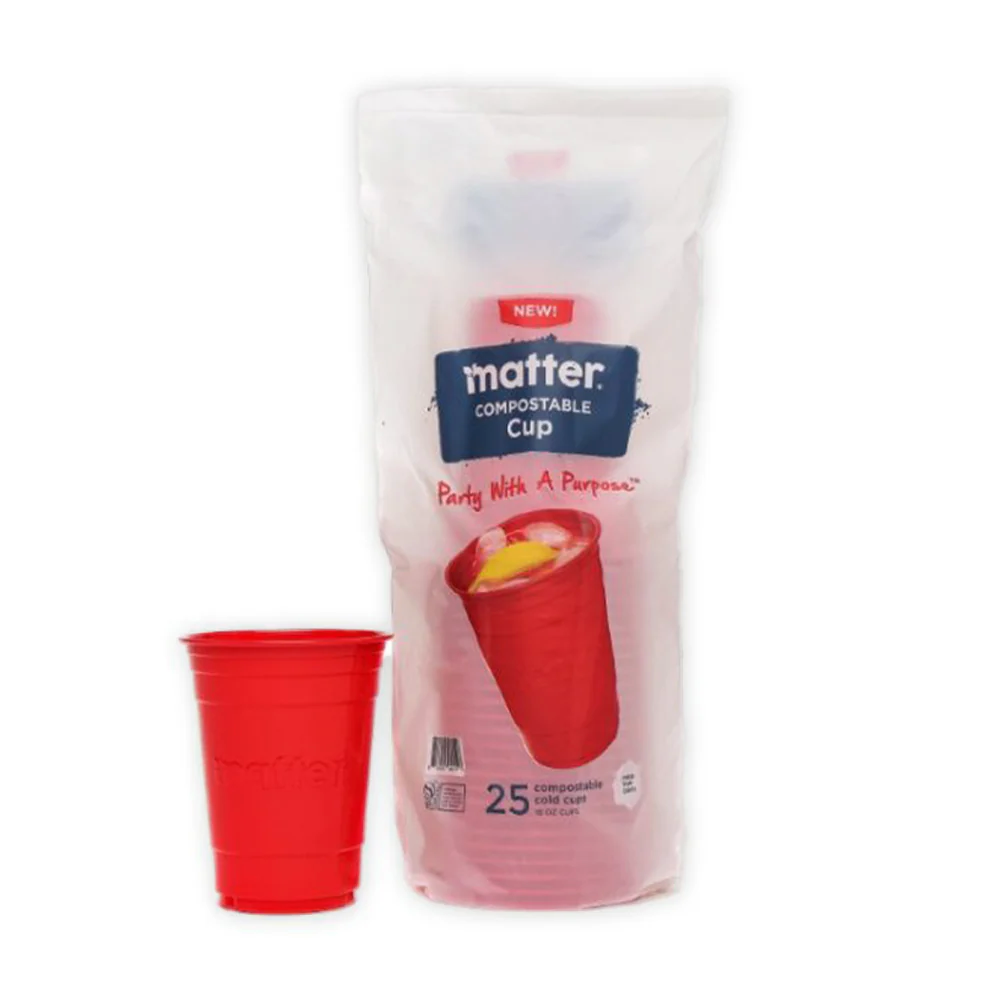 Matter Disposable Compostable Cups, 18 Oz, Red, 25 Count