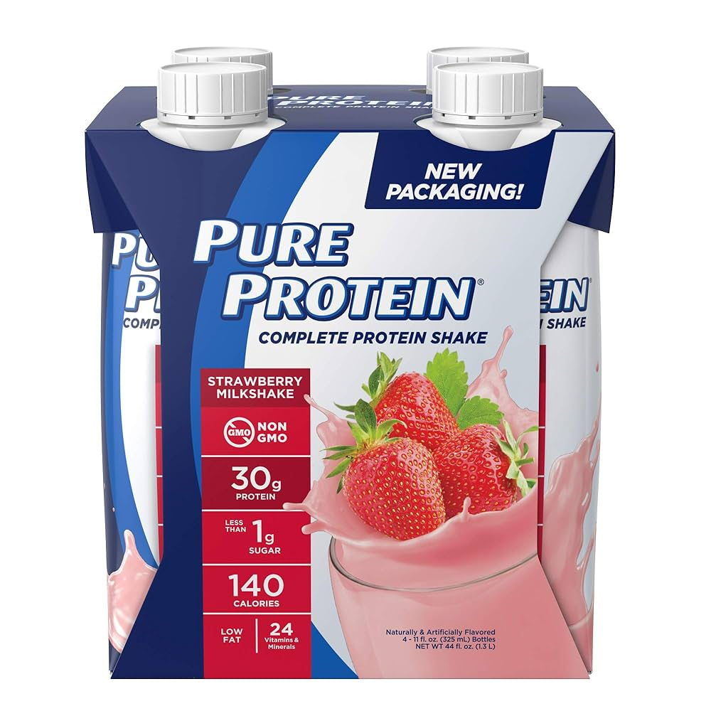 Pure Protein Strawberry Milkshake Complete Protein Shake, 11 Fl Oz 4 Ct
