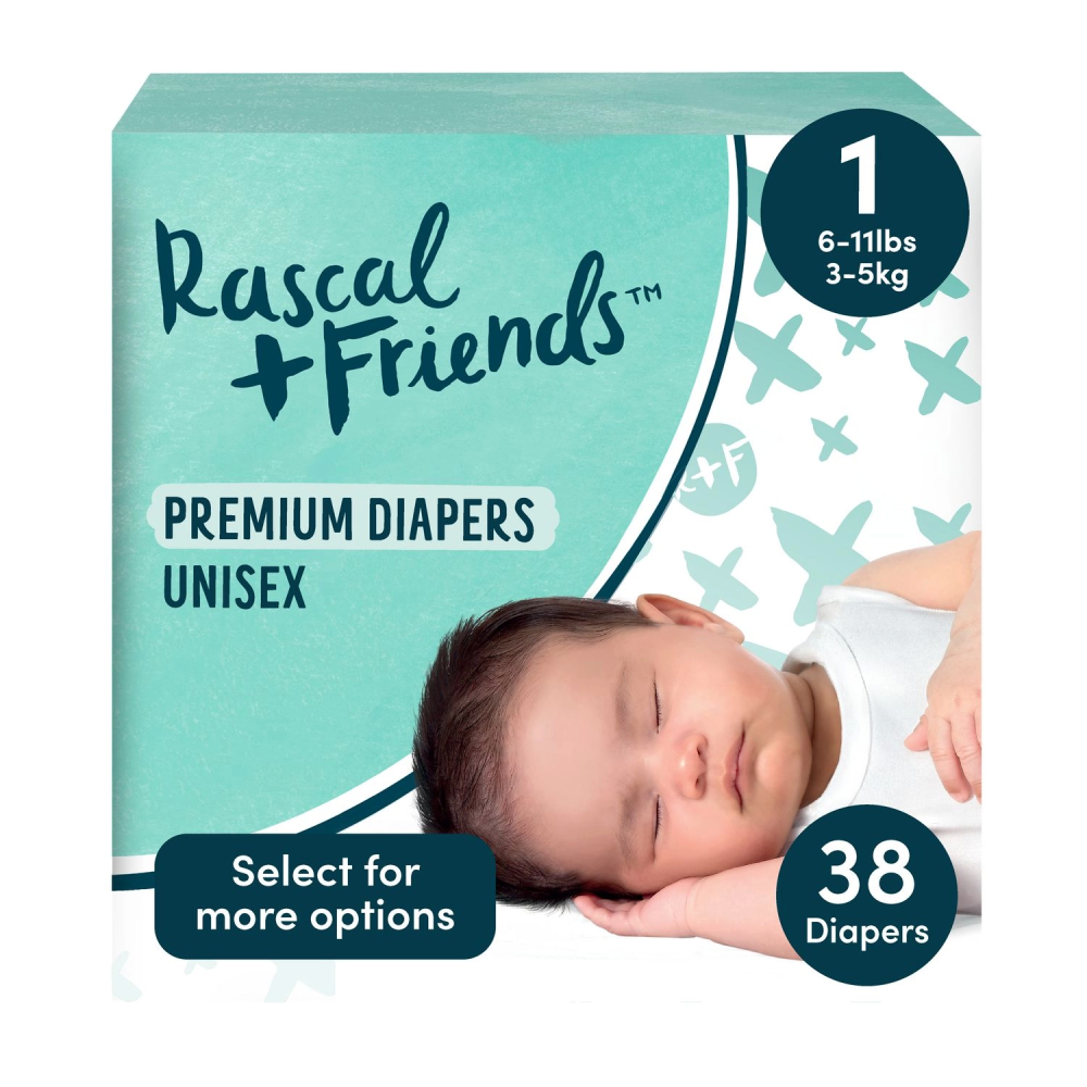 Rascal + Friends Premium Diapers  Size 1, 38 Count (6-11) Lbs