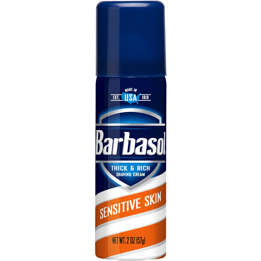 Barbasol Sensitive Skin Thick & Rich Shaving Cream for Men, 2 OZ (Travel Size - TSA Approved)