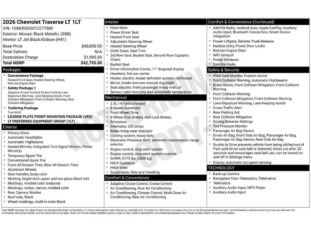 Nuevos CHEVROLET TRAVERSE à Estados chez autogozo