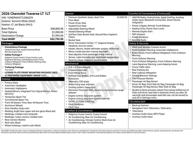 Nuevos CHEVROLET TRAVERSE à Estados chez autogozo