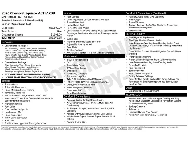 Nuevos CHEVROLET EQUINOX à Estados chez autogozo