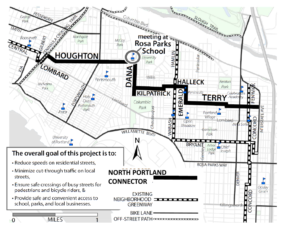 A map of a planned neighborhood greenway sent by the City of Portland to every nearby home. A map of a planned neighborhood greenway sent by the City of Portland to every nearby home.