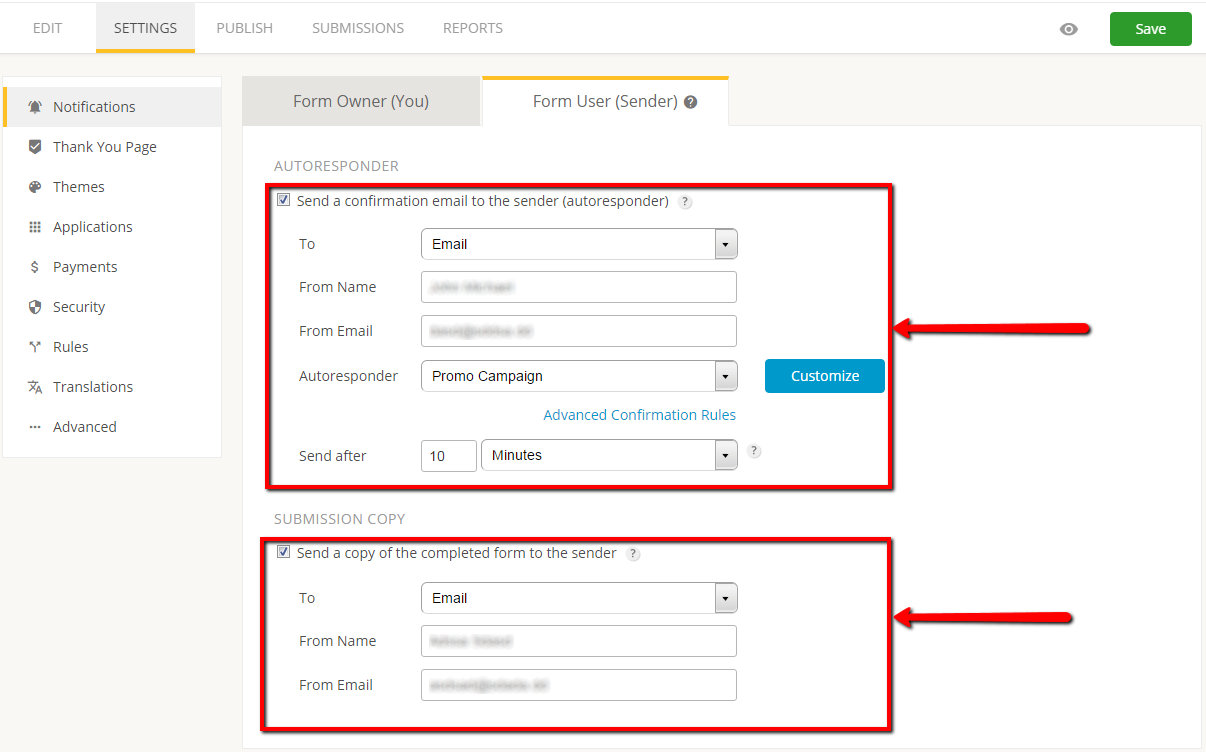 create confirmation messages for web forms