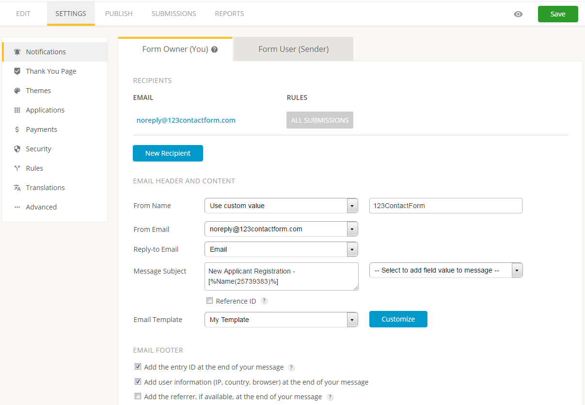 web form email notifications