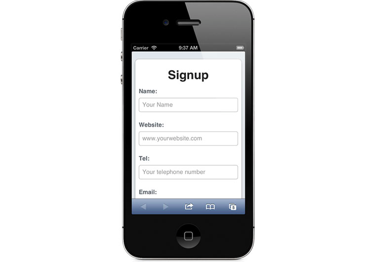 picture of a sign up form displaying in a mobile phone