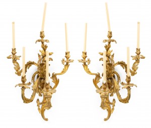 French louis xv bronze dore large wall sconces