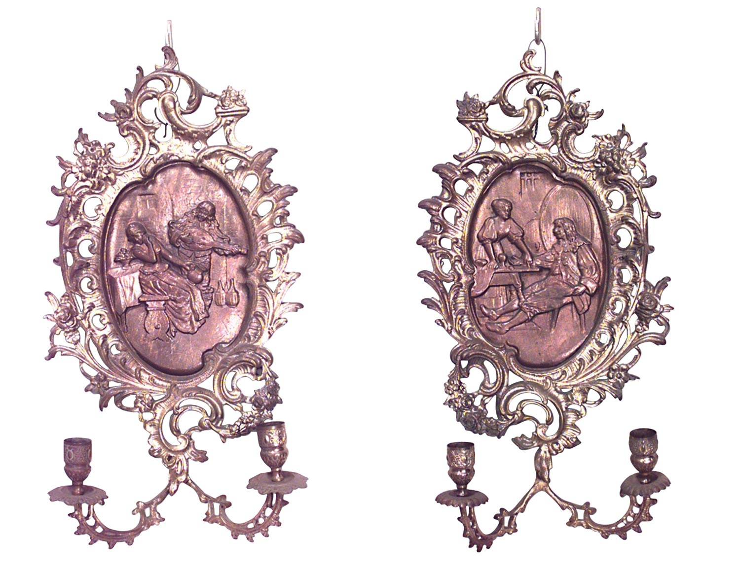 Italian neoclassic style bronze dore filigree wall sconces