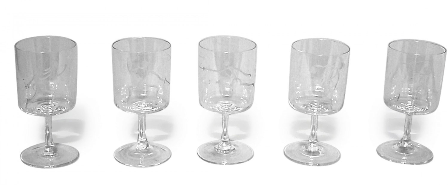 Set of 9 mid century crystal liqueur glasses