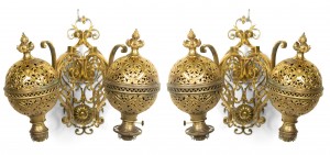 American victorian brass filigree oil wall sconces