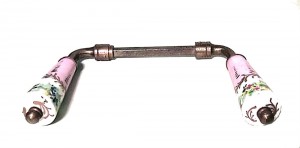 French victorian pink and white porcelain door handles