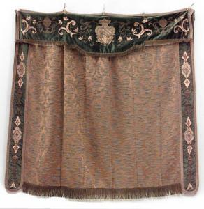 English renaissance green velvet gold damask banner 1