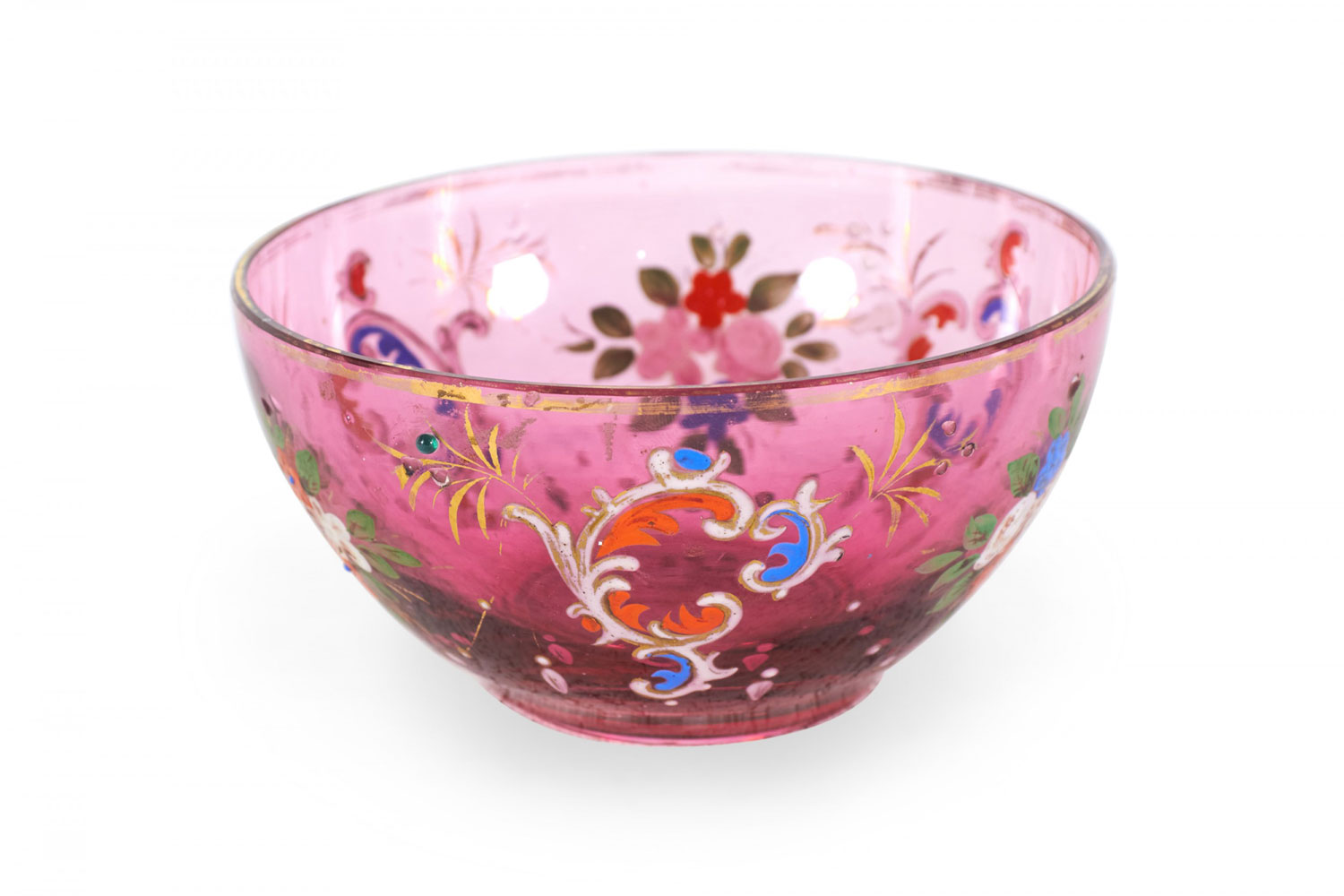 American victorian cranberry glass floral bowl