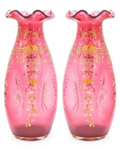 Pair of french victorian cranberry glass vases
