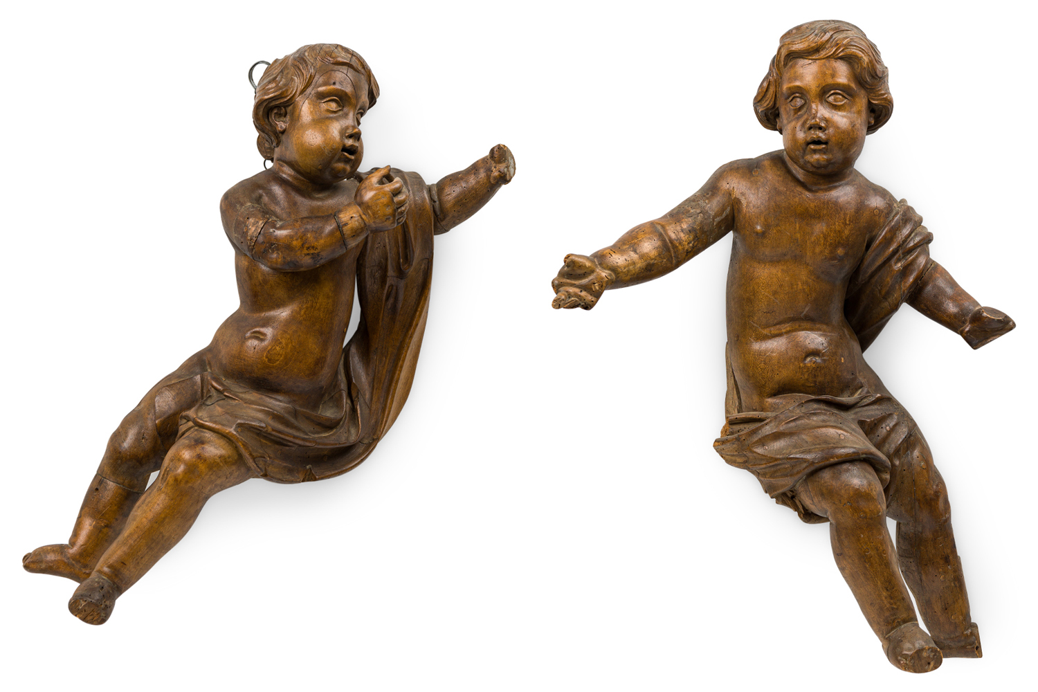 Italian rococo fruitwood putti figures