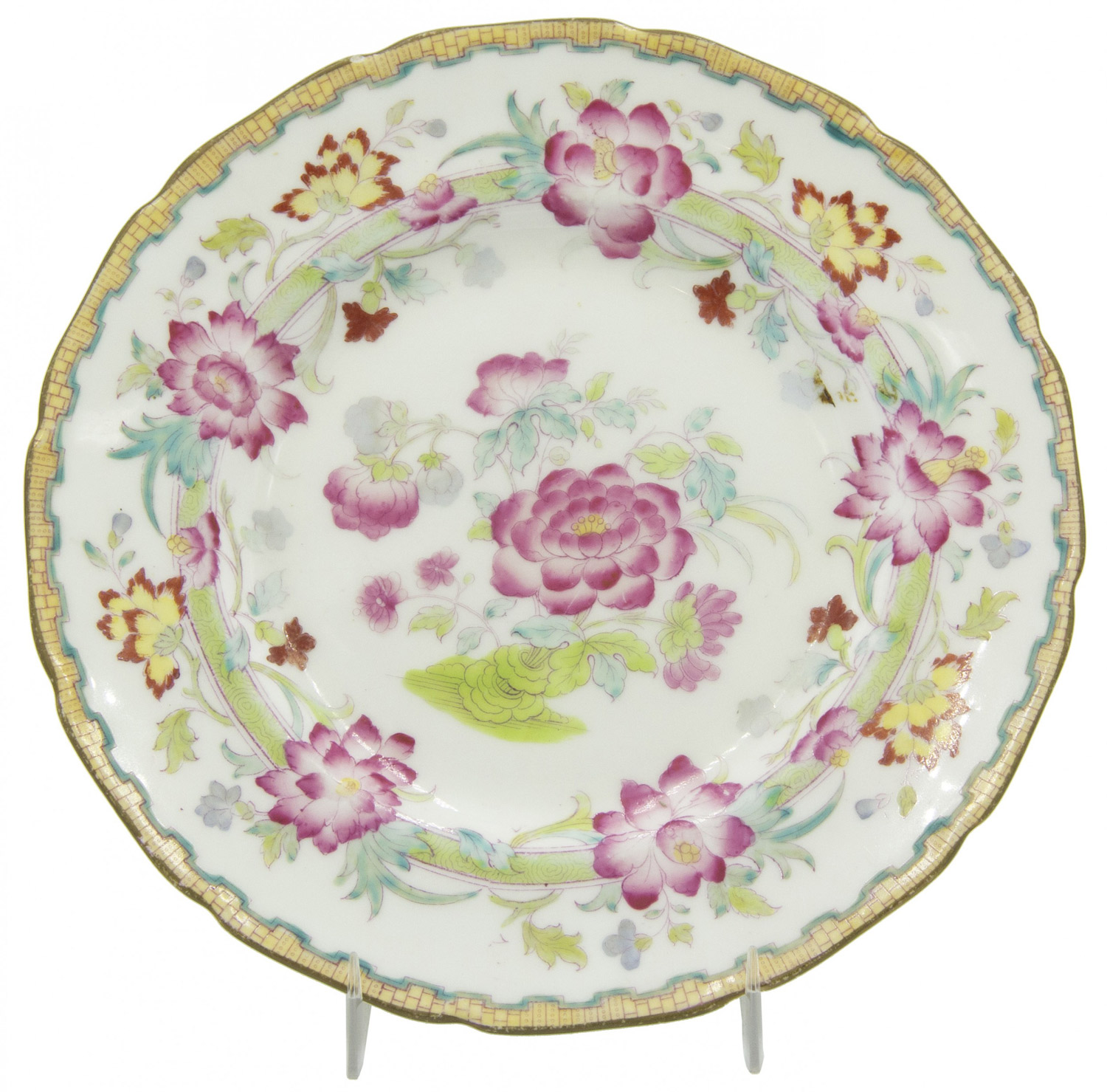Set of english victorian floral porcelain plates