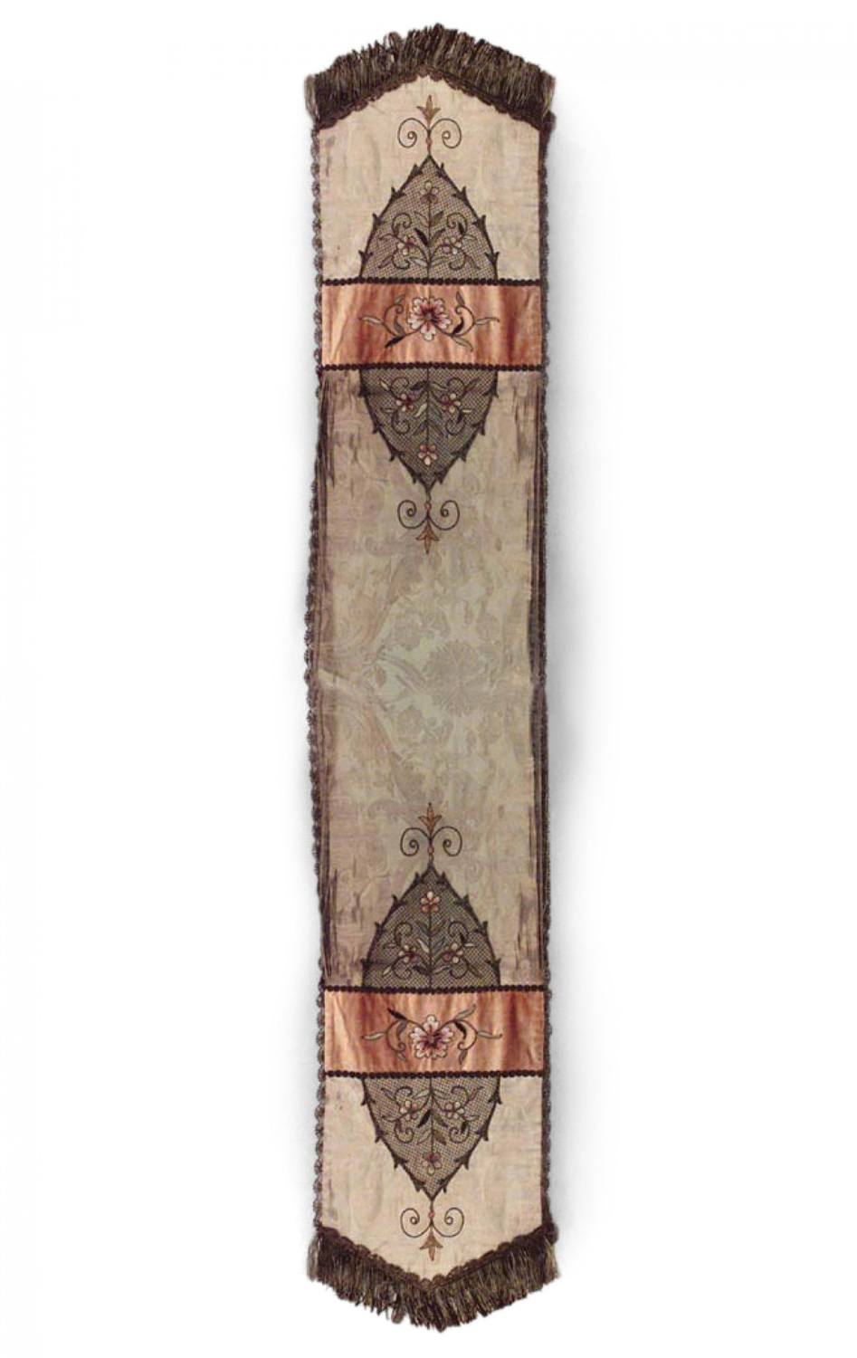 American victorian green silk embroidered table runner