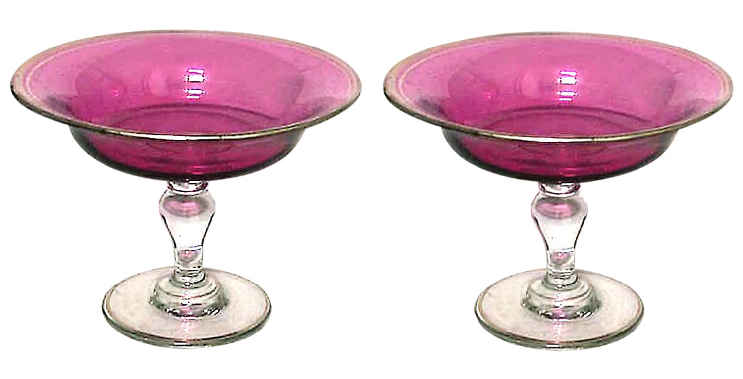 French victorian cranberry glass compotes