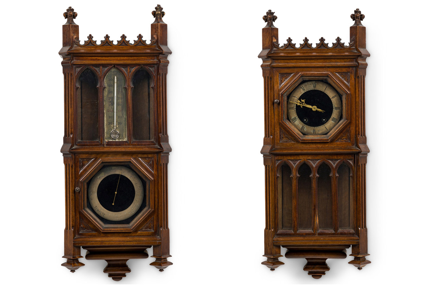 2 piece victorian gothic revival barometer thermometer set