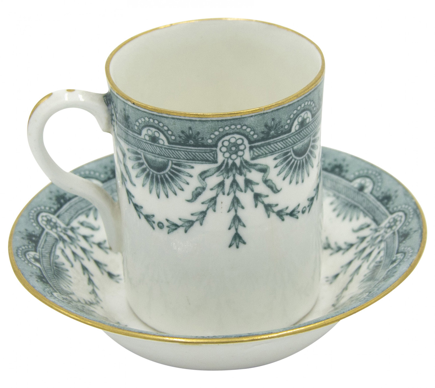 Set of 5 english victorian worcester porcelain teacups and saucers