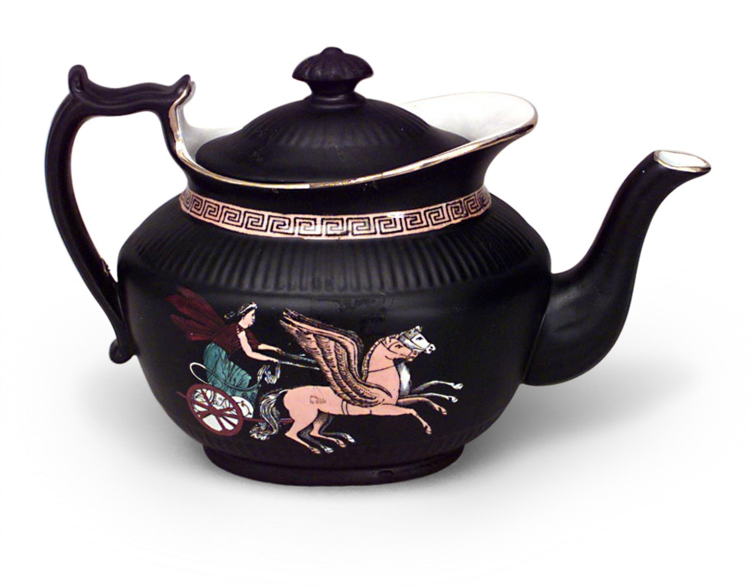 Black porcelain teapot with grecian design