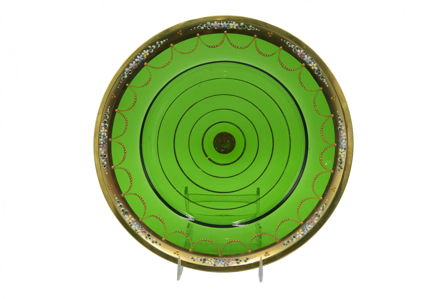 Set of green crystal dinner plates