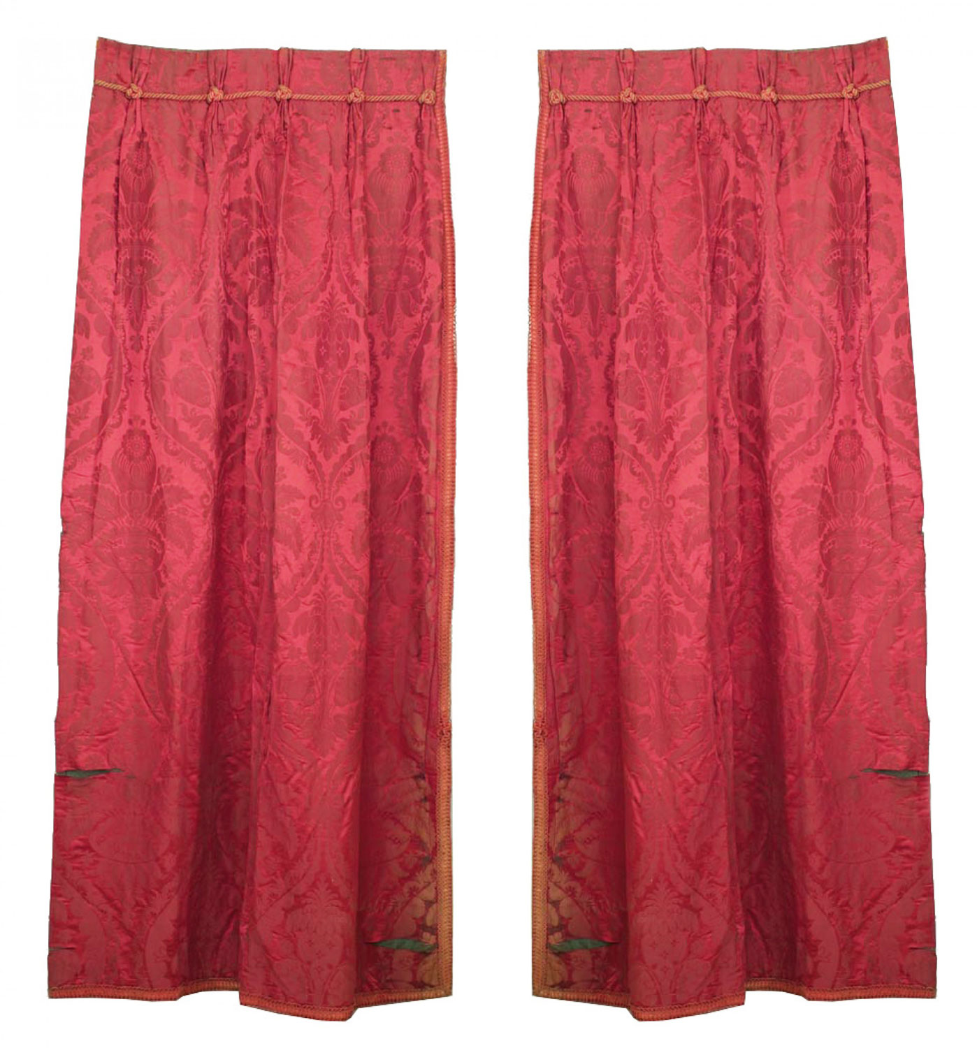 Rose damask knotted cord drapes