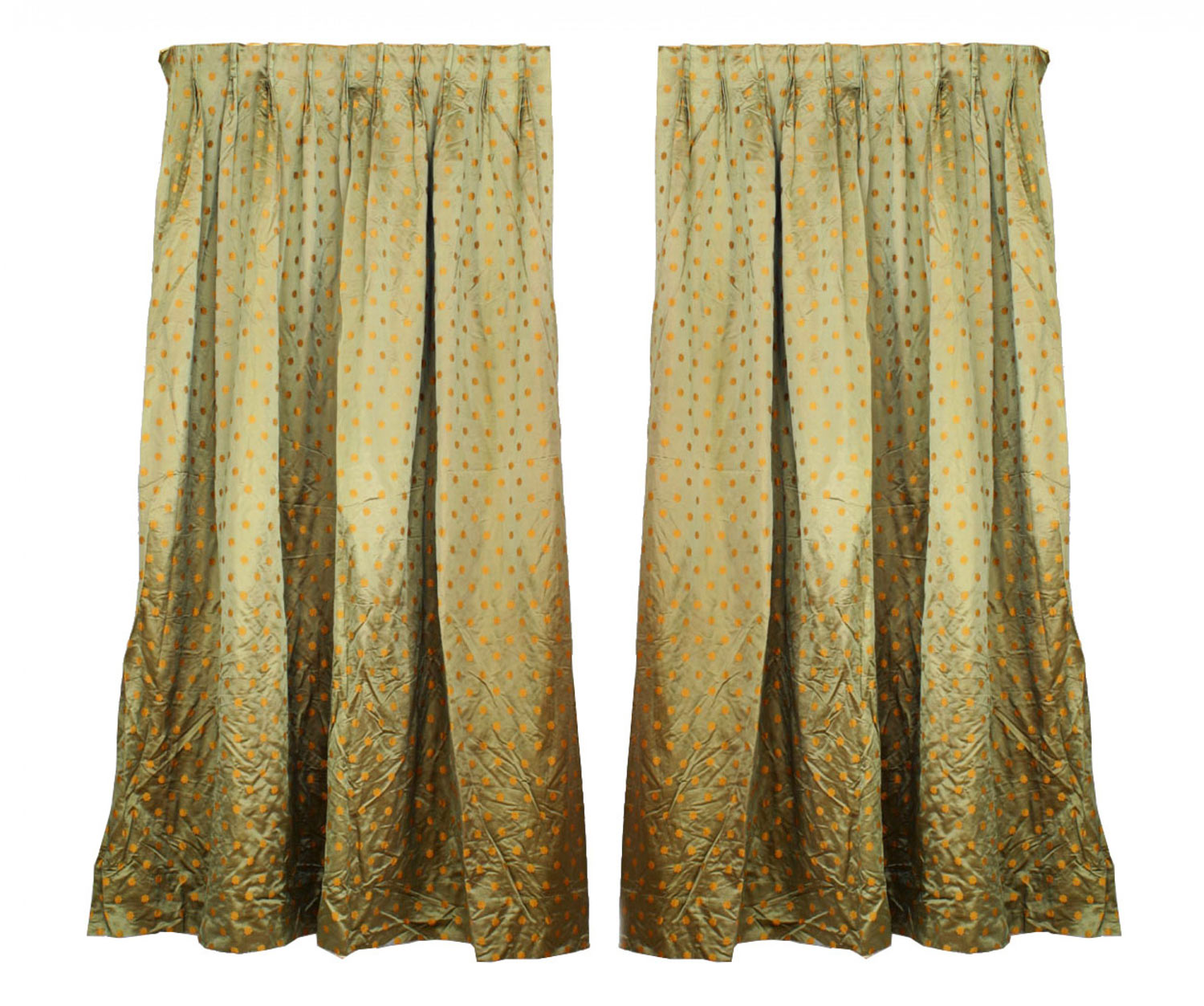 Green silk gold flower silk drapes