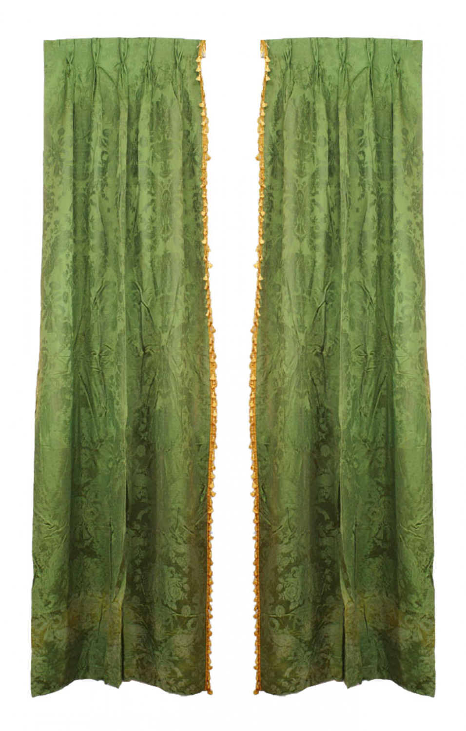 Green damask gold tassel drapes
