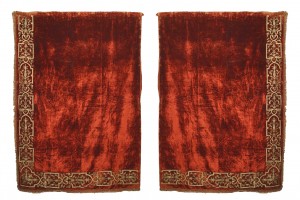 Scarlet velvet embroidered drapes
