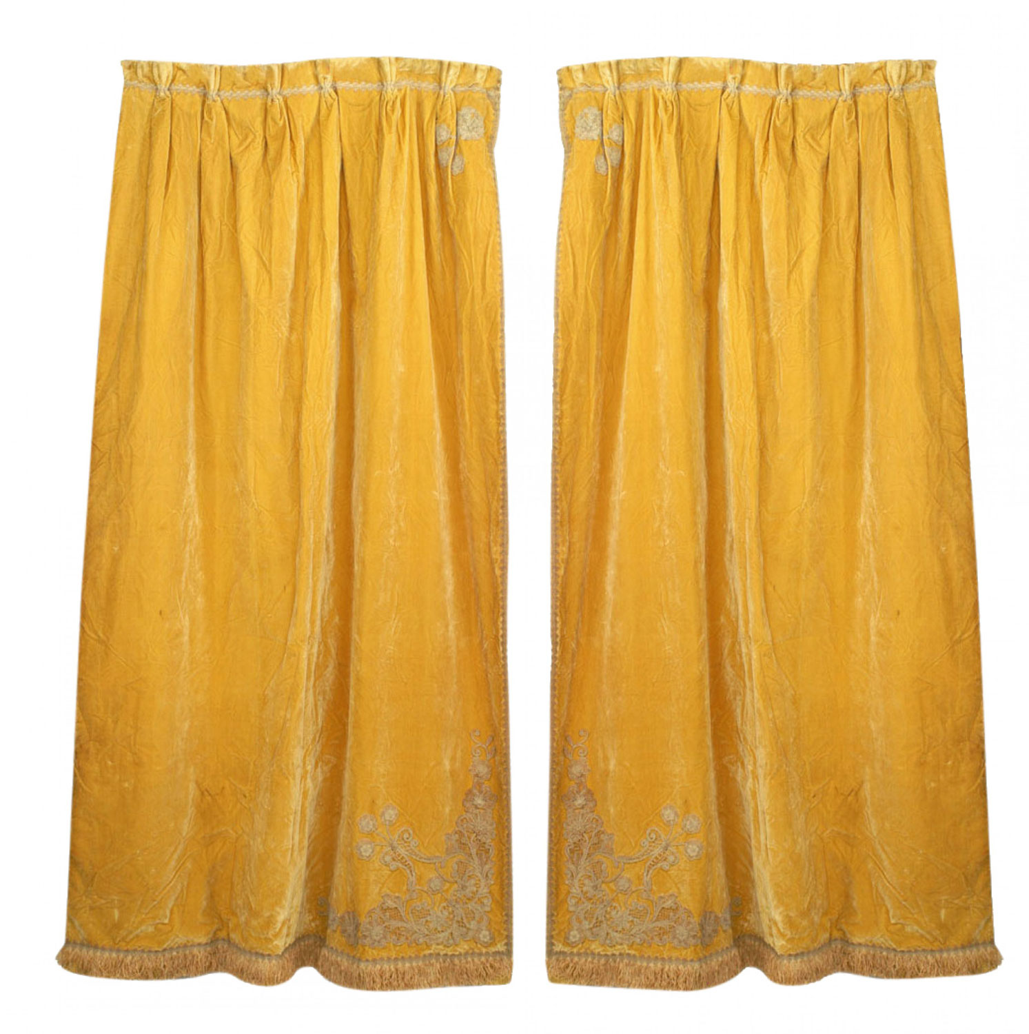 Gold velvet fringe lace drapes