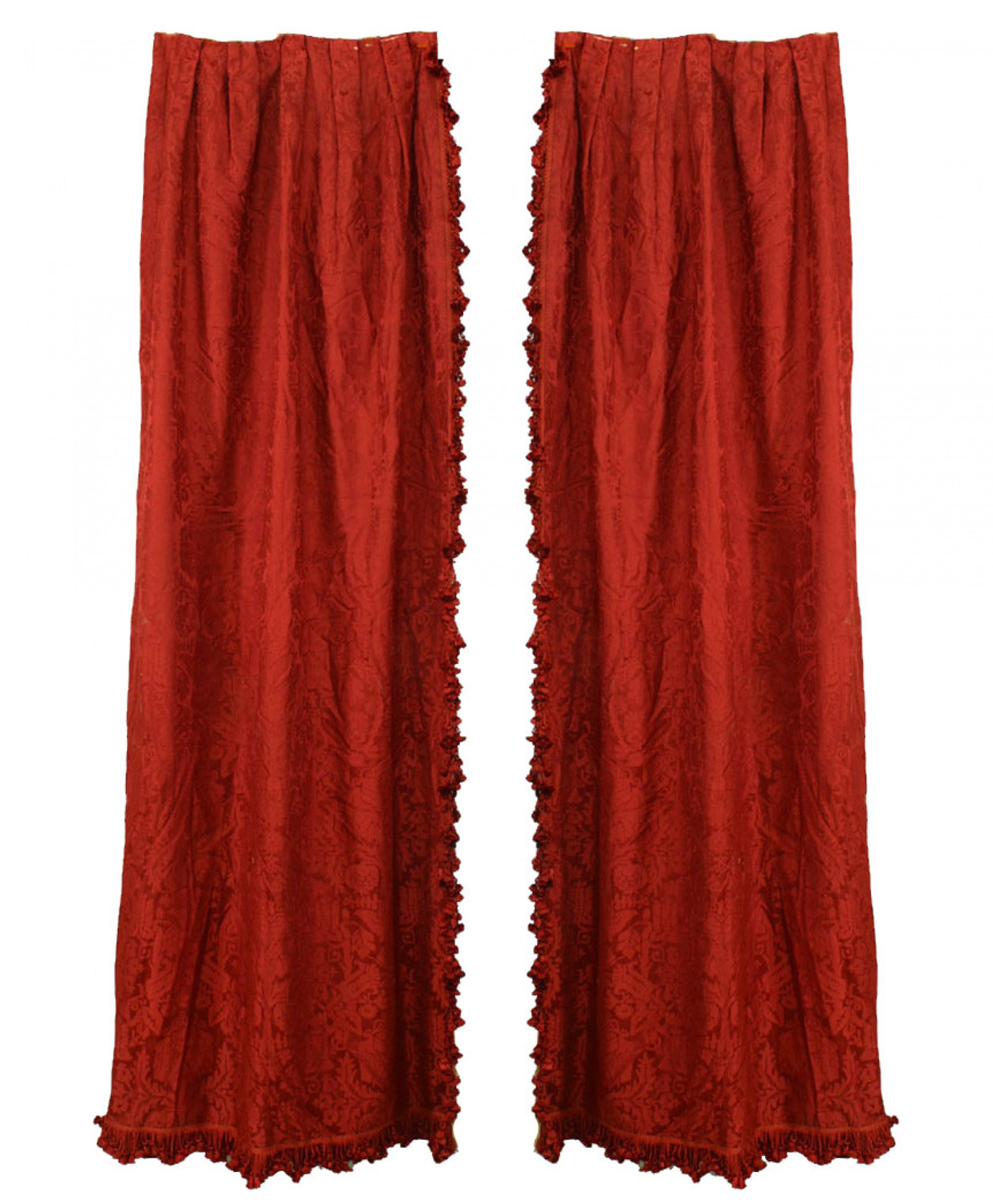 Deep rose silk damask drapes 1