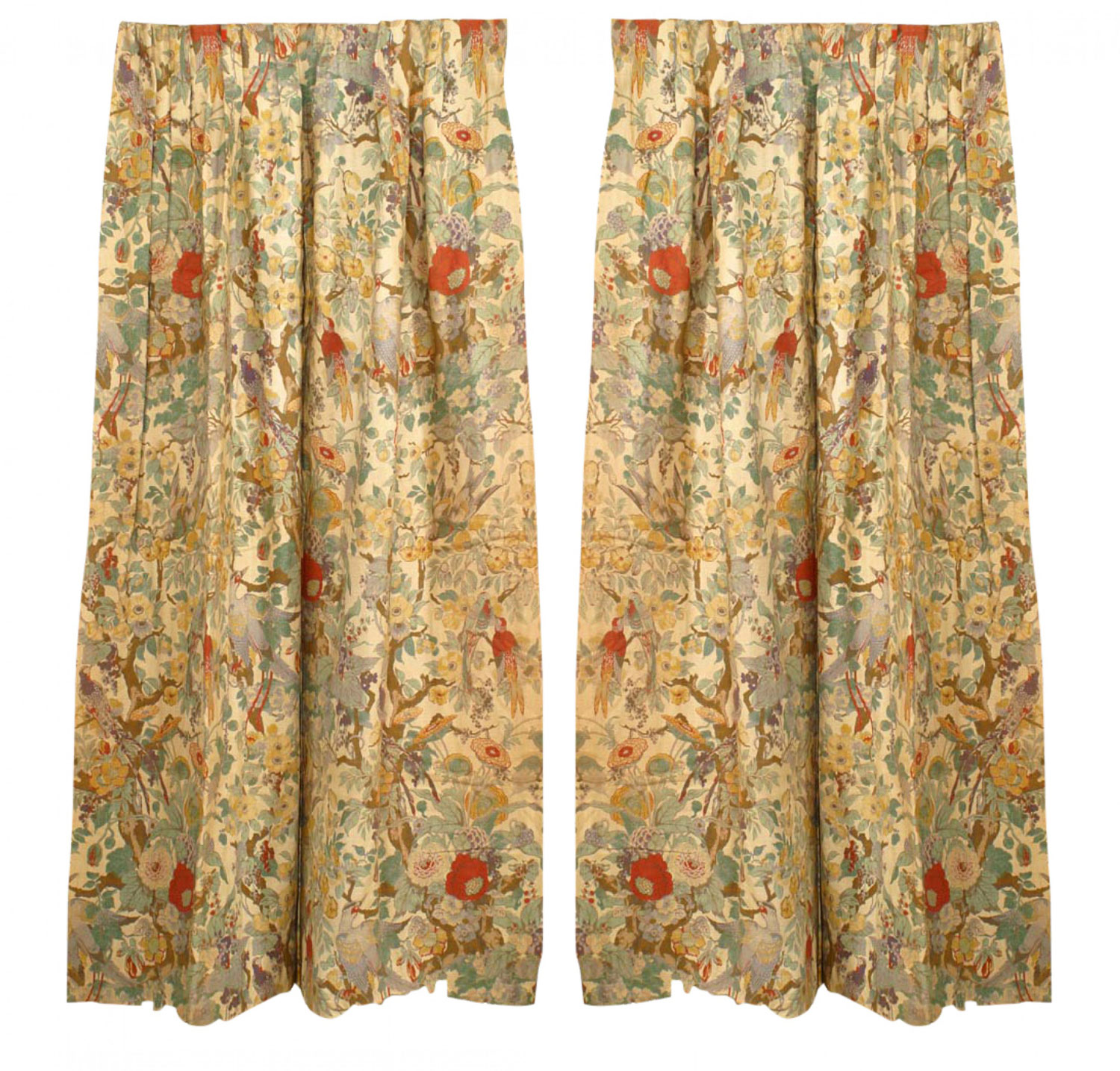 Floral and bird linen drapes