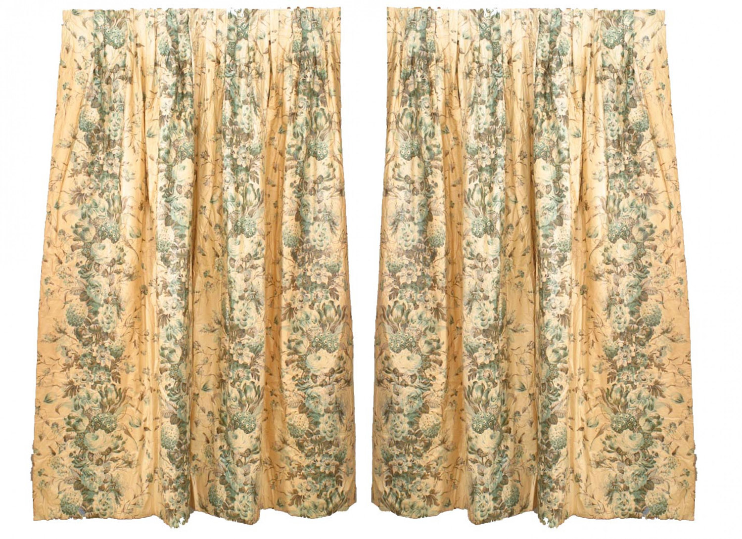 Cream chintz floral drapes