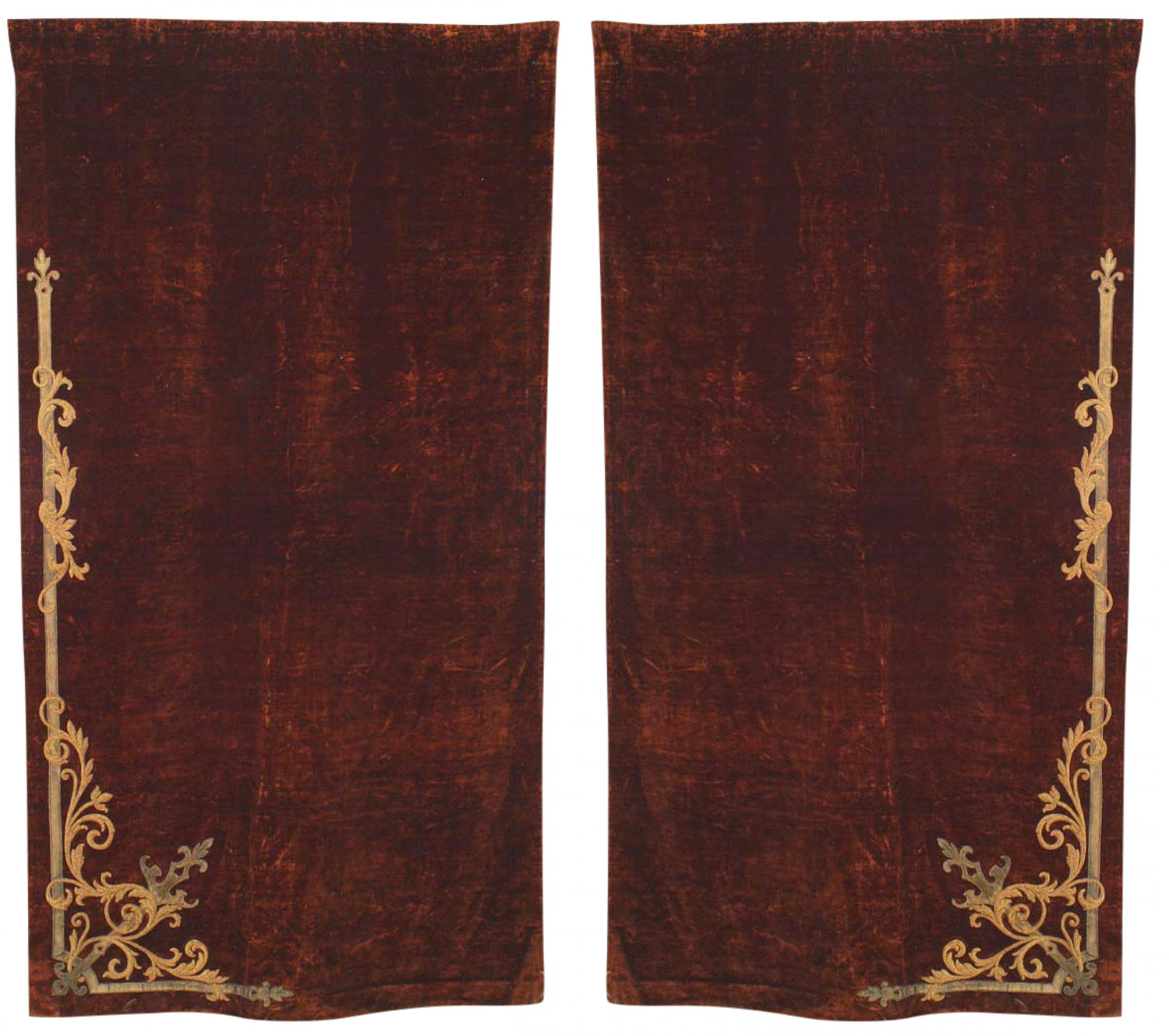 Brown velvet metallic embroidered drapes