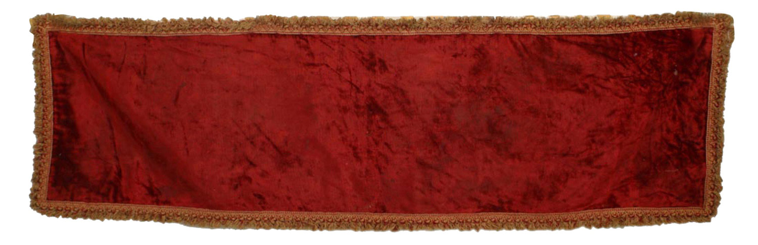 Maroon velvet table runner with fringe