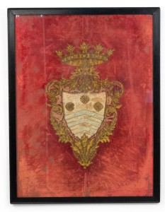 English silk and gold embroidered coat of arms