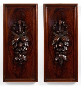 English country mahogany carved floral wall plaques
