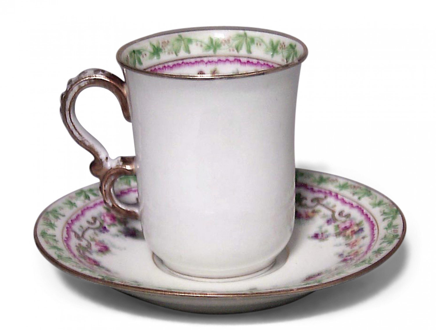 Set of 5 french victorian porcelain floral teacups