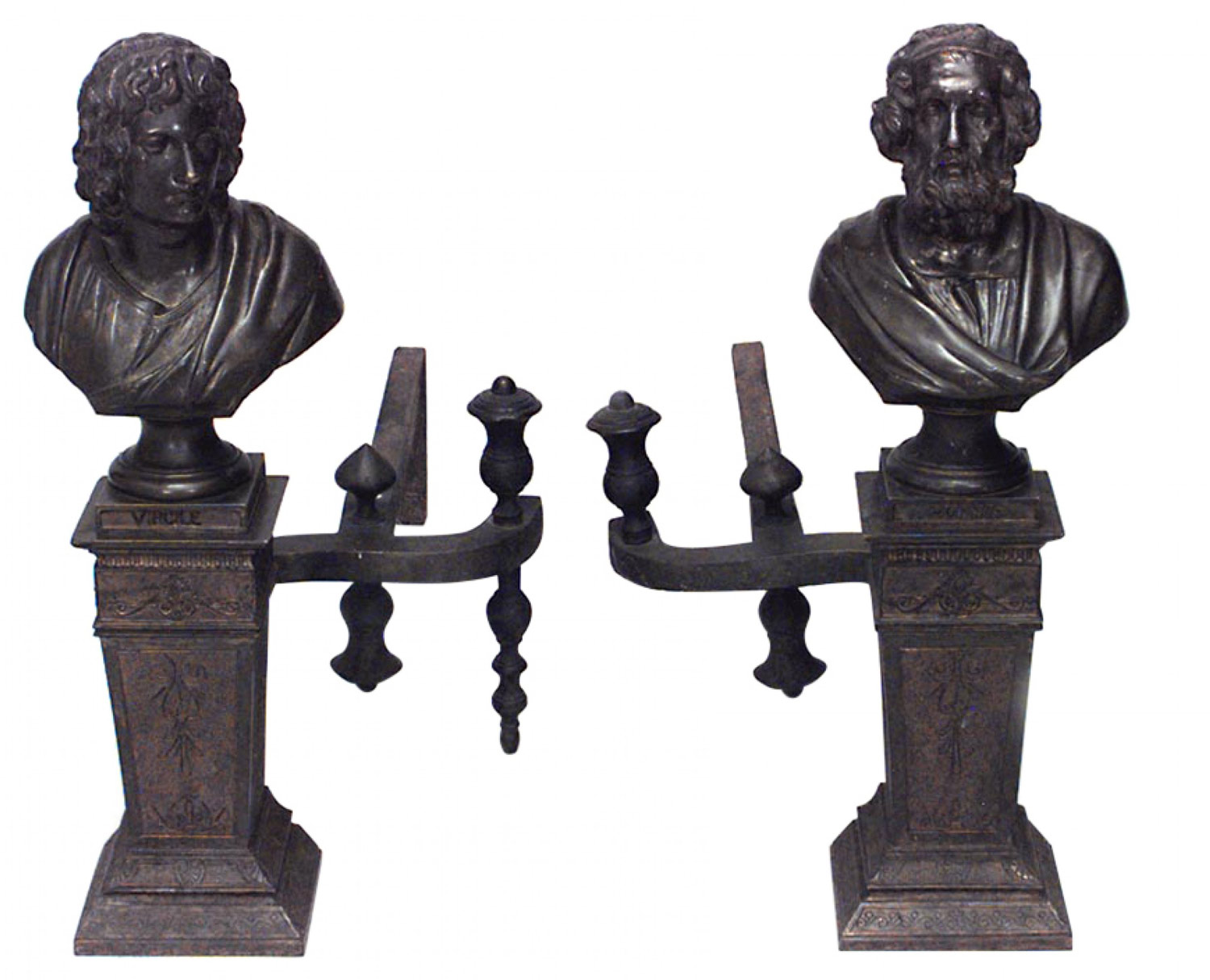 Pair of neo classic homer and virgil andirons 1