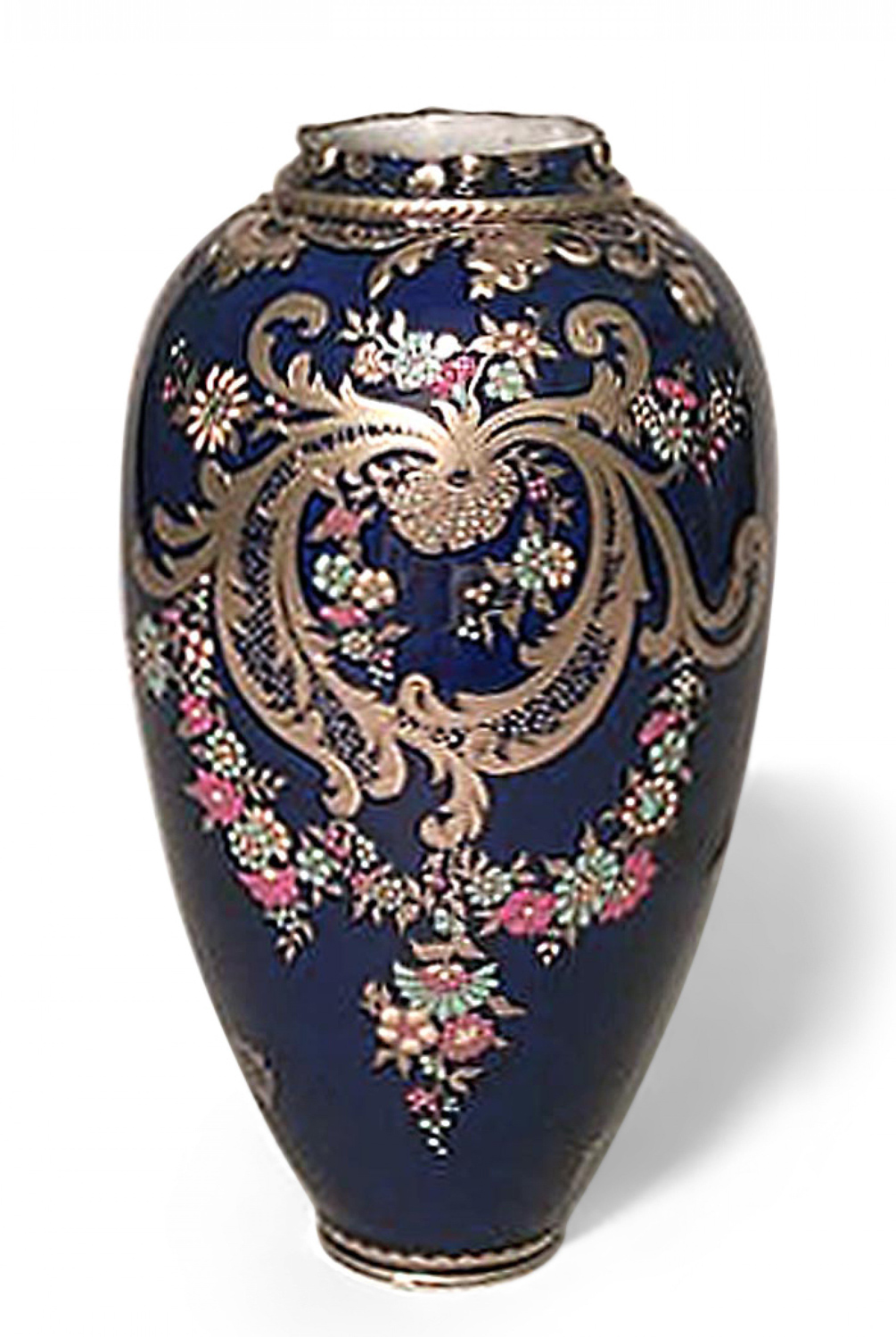 English victorian cobalt blue and gold porcelain vase